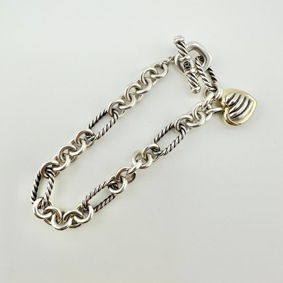 David Yurman Figaro Heart Charm Bracelet w/ 18K Yellow Gold - 7.25" - Picture 14 of 16
